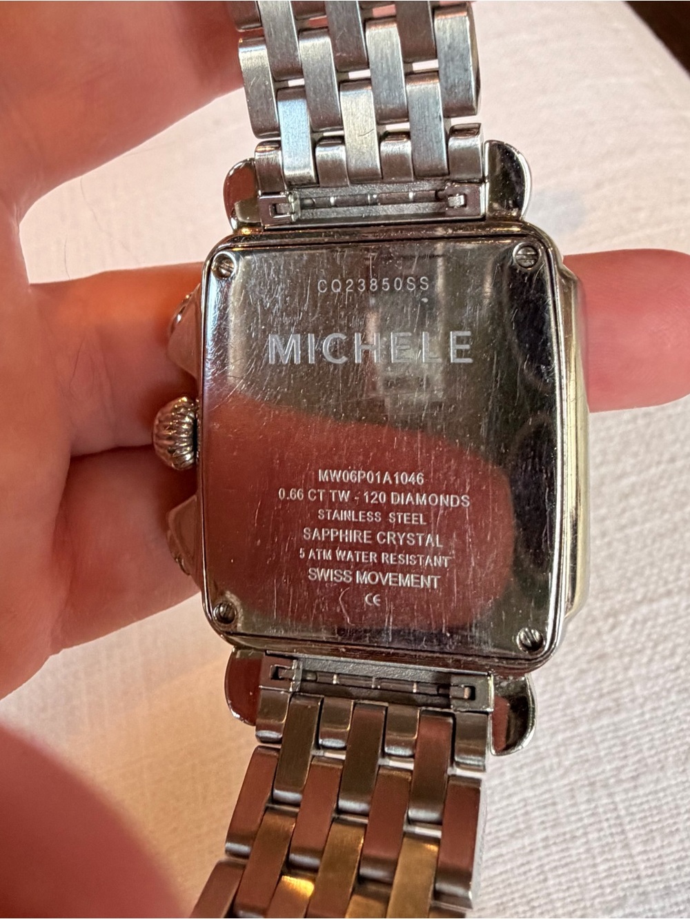 Michele Deco Silver Stainless Steel Diamond-Set Chronograph Bracelet Watch - Picture 6 of 7